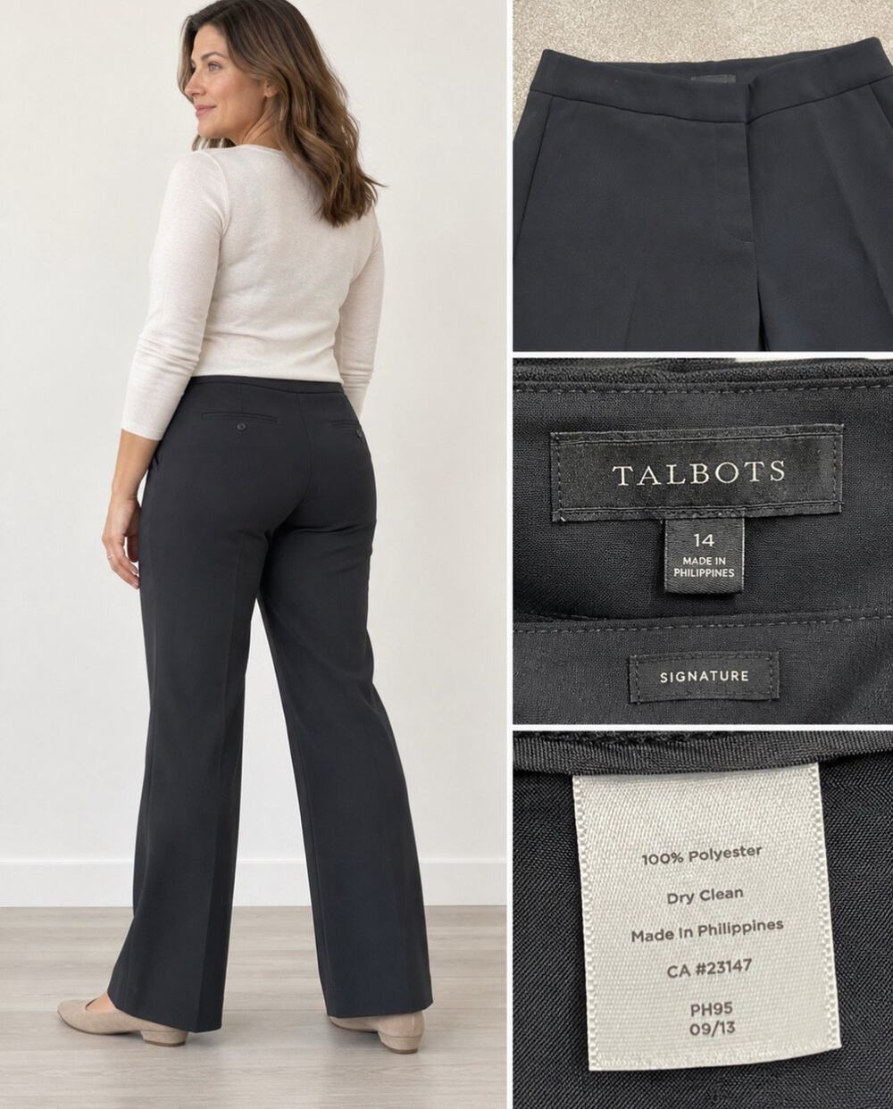 NWT Old Money Career Preppy Talbots Signature Straight Leg Trousers Sz 14 Black